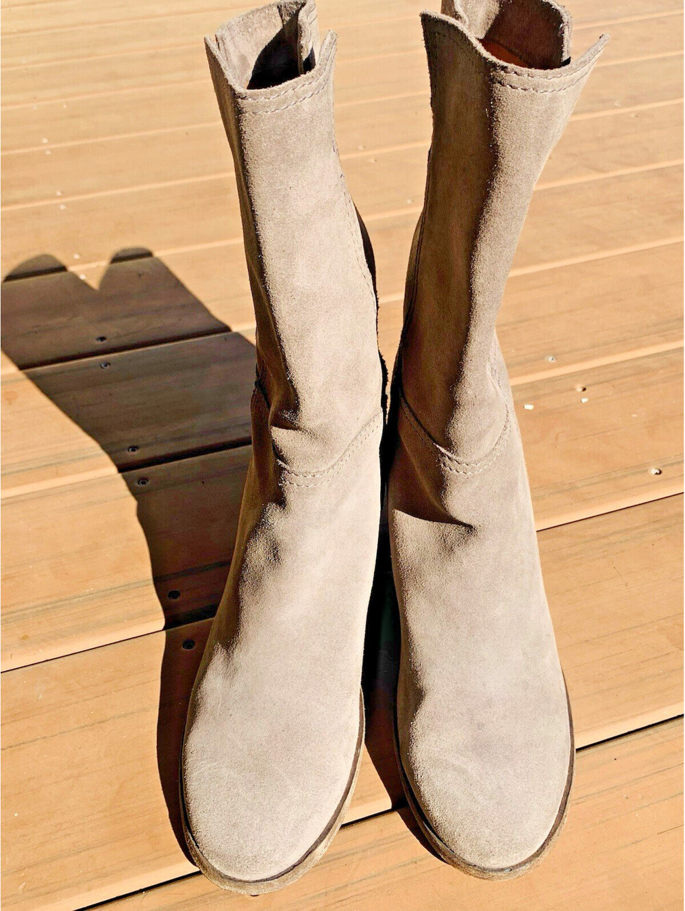 Frye Taupe Suede Leather Mid-Calf Western Cow Girl Boho Boots Women's 7B - Picture 4 of 15